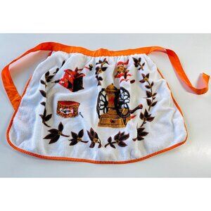 Vintage 1970s half apron, orange baking cooking terry cloth apron